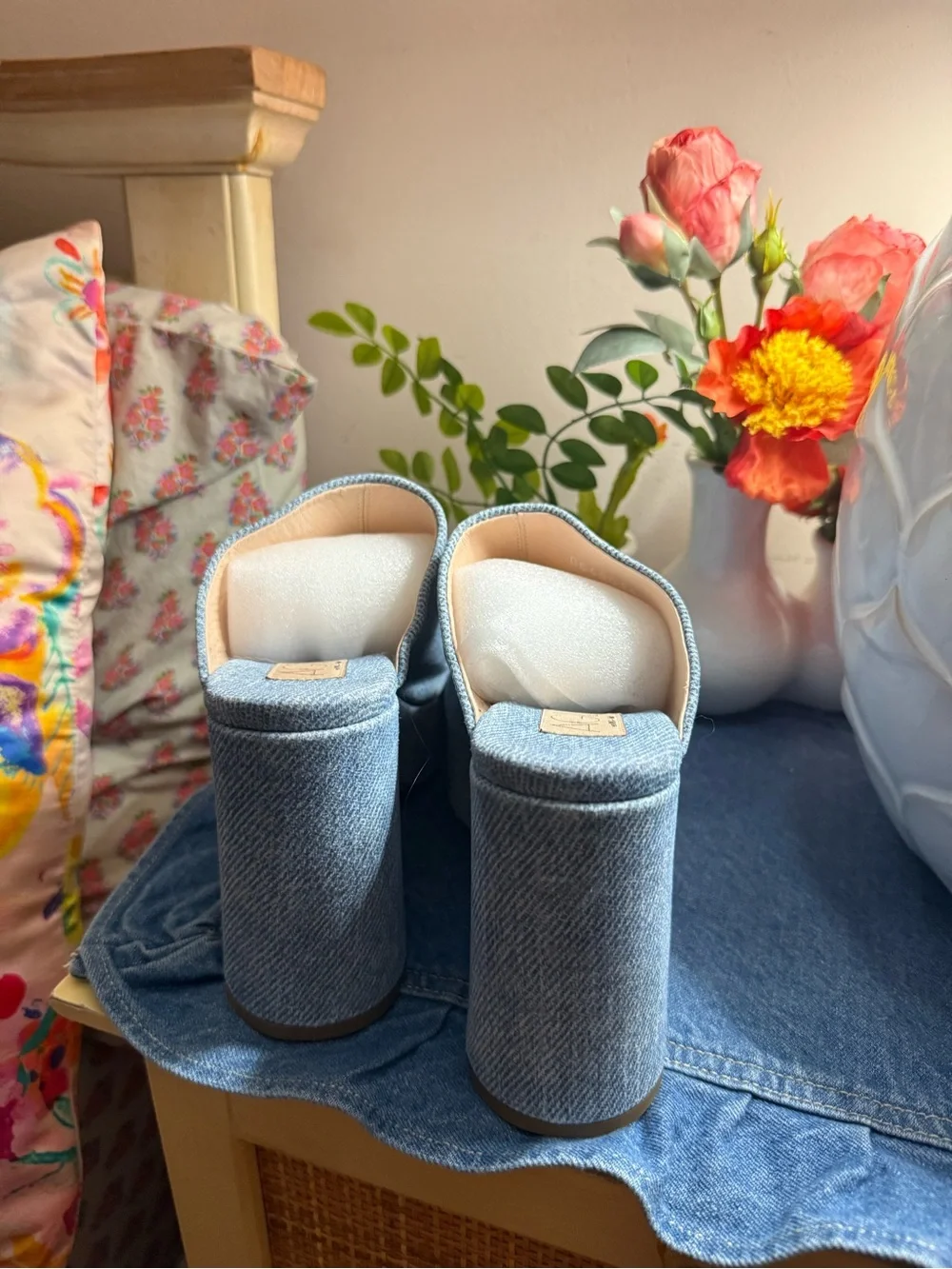 AGL Denim Blue Platform Mule Heels-38.5